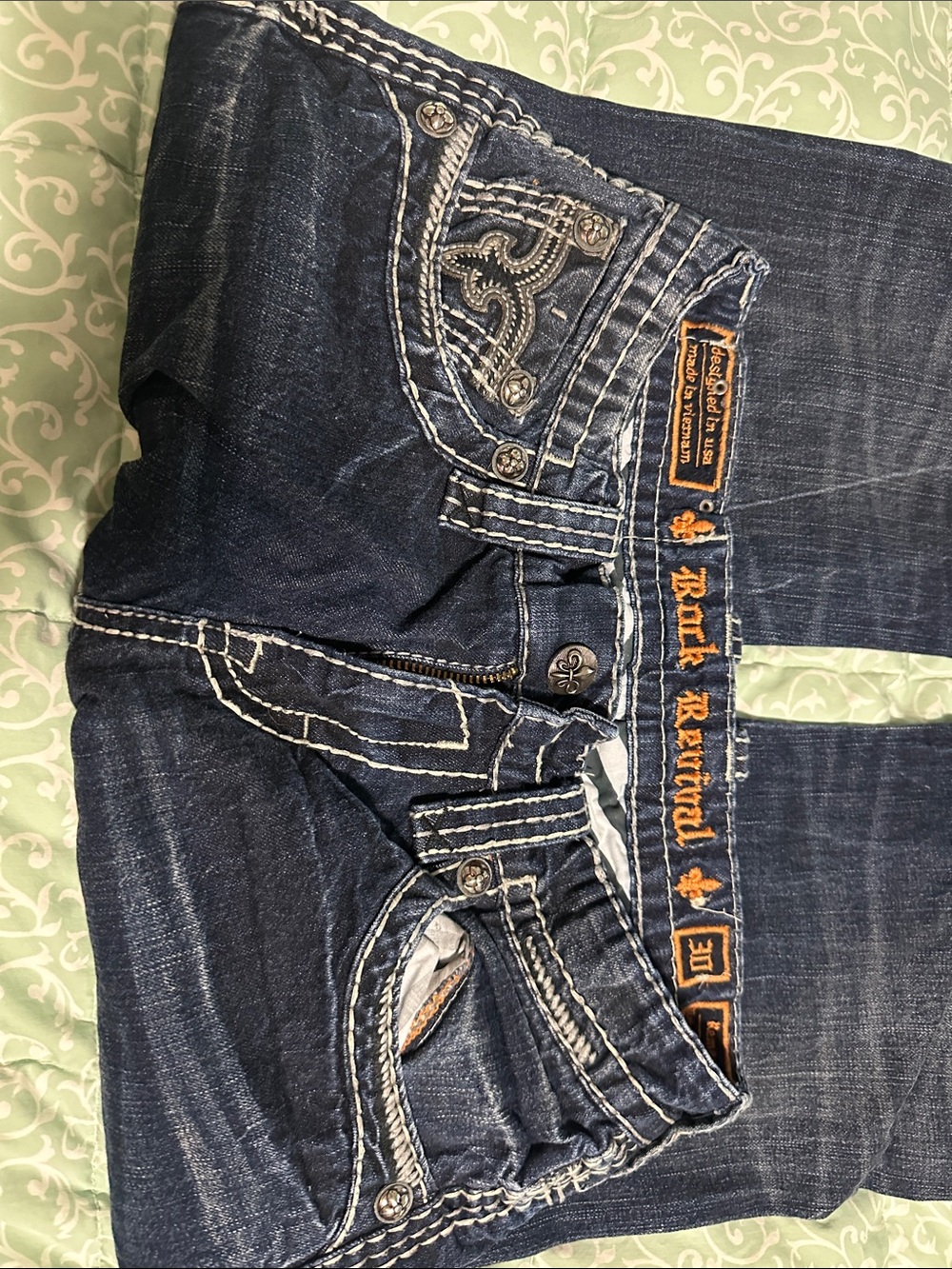 Rock Revival Mens’s Dark Blue Embroidered Jeans